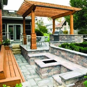 Brick patio with fire pit